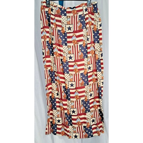 Sharon Young Cowgirl Western American Patriotic Maxi Skirt 14 Cowboy - Picture 1 of 12